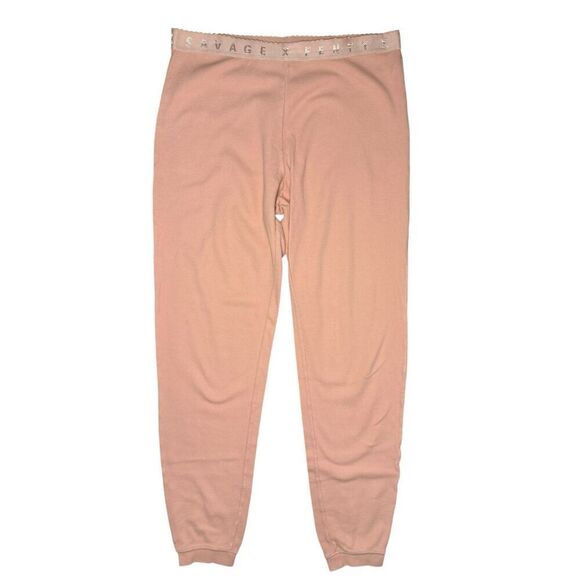 SAVAGE X FENTY Women’s Medium Waffle Knit Pajama Pants Pink Cotton Loungewear - Picture 1 of 4